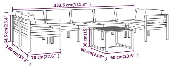 Alumínium Kerti Ülőgarnitúra - 8 részes - Antracit Szürke