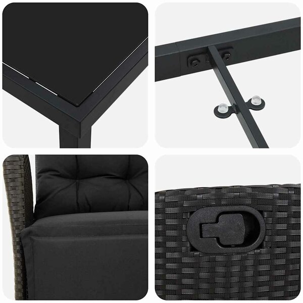 VidaXL Kert étkező szett 5 pcs Fekete Poli rattan