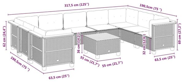 VidaXL Polyrattan Kerti Ülőgarnitúra - 10 részes - Fekete