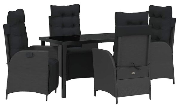 VidaXL Kert étkező szett 5 pcs Fekete Poli rattan