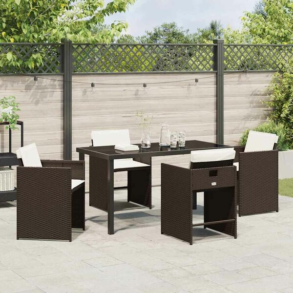 VidaXL Kert étkező szett párnával 5 pcs Barna Poli rattan