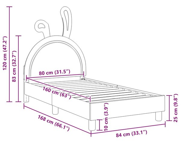 VidaXL Gyerekágy kerettel fejtámlával Fehér 80 x 160 cm PU