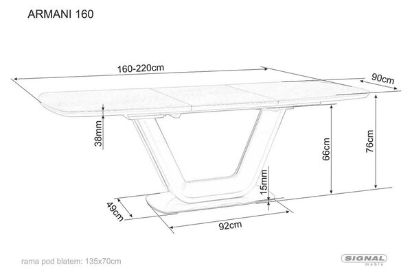 Armani Ceramic Bővíthető Kerámia Étkezőasztal Matt Szürke 160-220 cm
