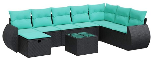 VidaXL 9 részes fekete polyrattan kerti ülőgarnitúra párnákkal