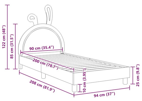 VidaXL Gyerekágy kerettel Világosszürke 90 x 200 cm PU