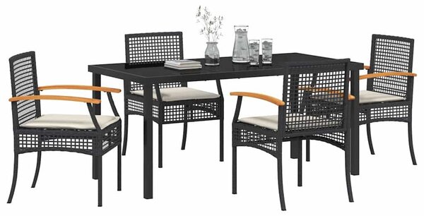 VidaXL Kert étkező szett 5 pcs Fekete polirattan