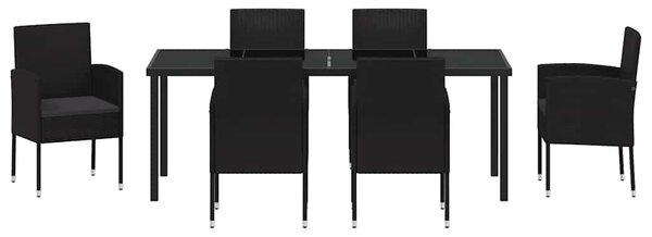 VidaXL Kert étkező szett párnával 7 pcs Fekete polirattan