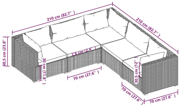 VidaXL Polyrattan Kerti Ülőgarnitúra - 5 részes - Szürke