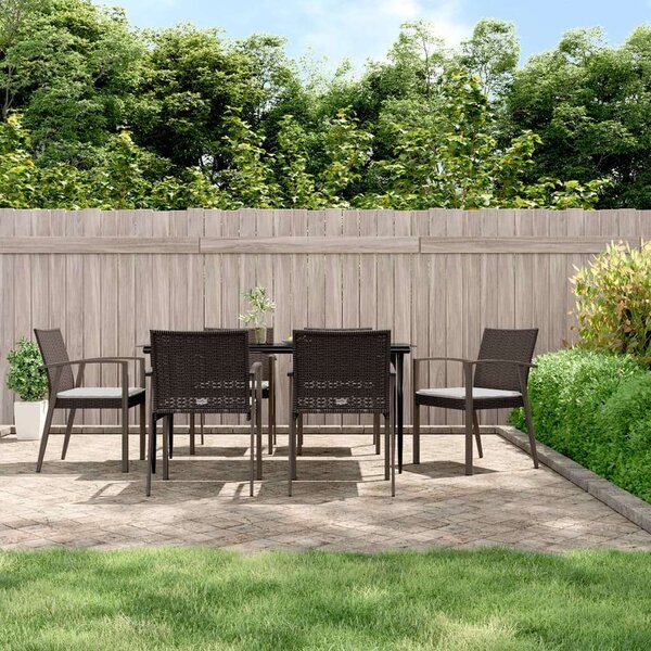VidaXL 7-részes polyrattan és acél kerti étkezőgarnitúra párnával