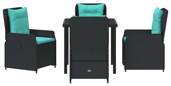 VidaXL Kert étkező szett 5 pcs Fekete Poli rattan
