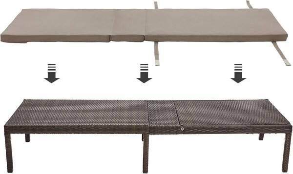 Kerti napozóágy vastag matracgal és támlával, PE rattan és fém, max. 150 kg, 195x65x40 cm, barna