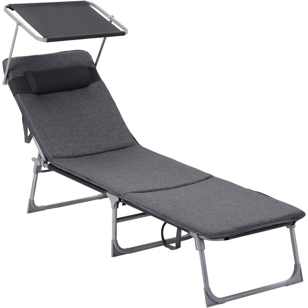 Összecsukható napozóágy 3 cm-es matracral és napernyővel, 4 pozíciós állítható háttámla, max 150 kg, 193x53x30 cm, szürke