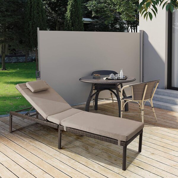 Kerti napozóágy vastag matracgal és támlával, PE rattan és fém, max. 150 kg, 195x65x40 cm, barna