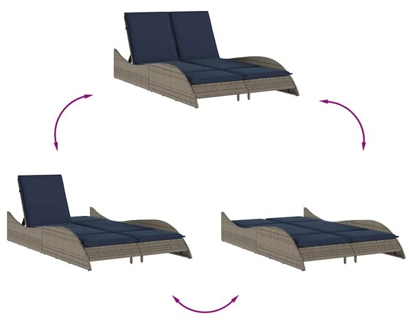 VidaXL szürke polyrattan napozóágy párnákkal 114 x 205 x 73 cm
