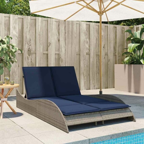 VidaXL szürke polyrattan napozóágy párnákkal 114 x 205 x 73 cm