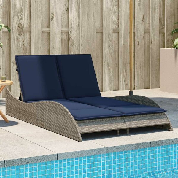 VidaXL szürke polyrattan napozóágy párnákkal 114 x 205 x 73 cm