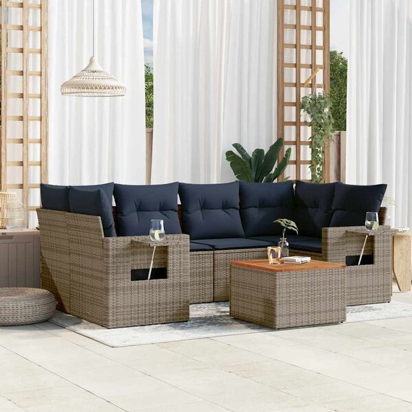 VidaXL 7 db szürke polyrattan kerti kanapégarnitúra párnákkal