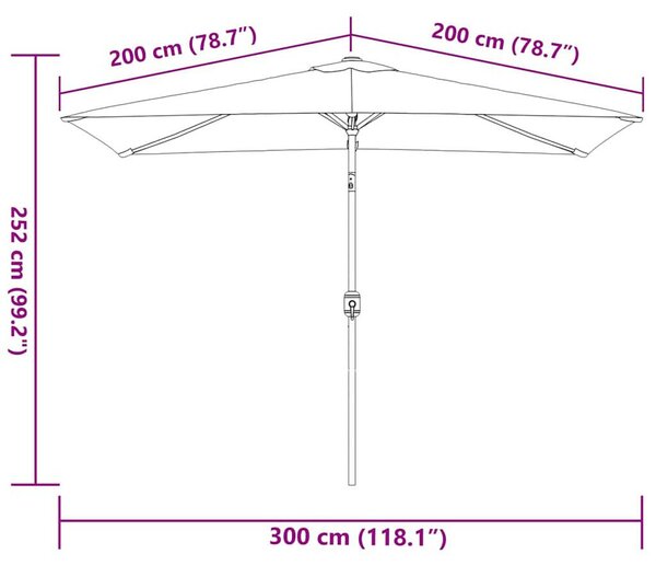 Antracitszürke kültéri napernyő fémrúddal 300 x 200 cm