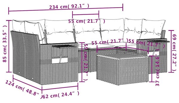 VidaXL 7 db szürke polyrattan kerti kanapégarnitúra párnákkal