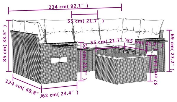 VidaXL 7 db fekete polyrattan kerti kanapégarnitúra párnákkal