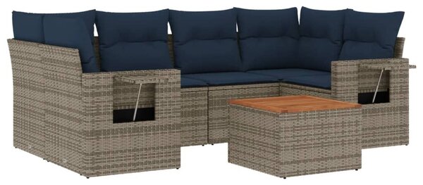 VidaXL 7 db szürke polyrattan kerti kanapégarnitúra párnákkal