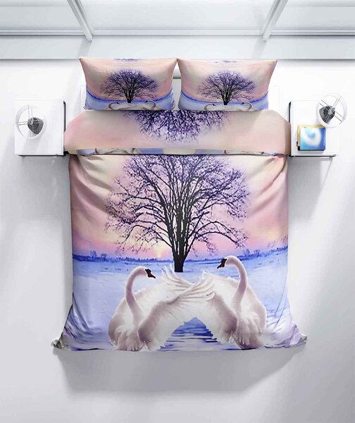 3D Hattyúk polipamut ágyneműhuzat TiaHome - 1x Párna 90x70cm, 1x Paplan 140x200cm