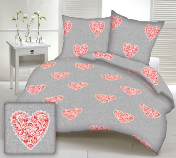 Love piros pamut ágyneműhuzat TiaHome - 1x Párna 90x70cm, 1x Paplan 140x200cm