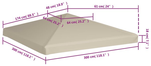 Bézs pavilon tetőponyva 310 g/m² 3 x 3 m