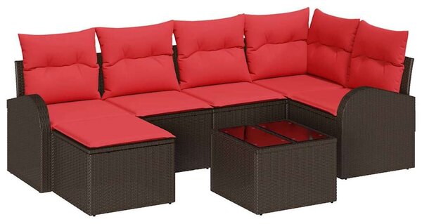 VidaXL Kanapé Szett párnával tárolóval 7 pcs Barna és Piros polirattan