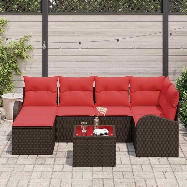 VidaXL Kanapé Szett párnával tárolóval 7 pcs Barna és Piros polirattan