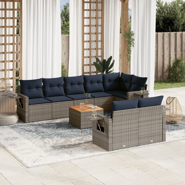 VidaXL 9 db szürke polyrattan kerti kanapégarnitúra párnákkal