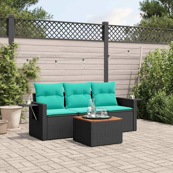 VidaXL 4 db fekete polyrattan kerti kanapégarnitúra párnákkal