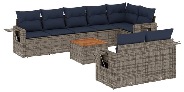 VidaXL 9 db szürke polyrattan kerti kanapégarnitúra párnákkal
