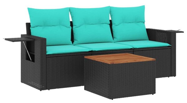 VidaXL 4 db fekete polyrattan kerti kanapégarnitúra párnákkal