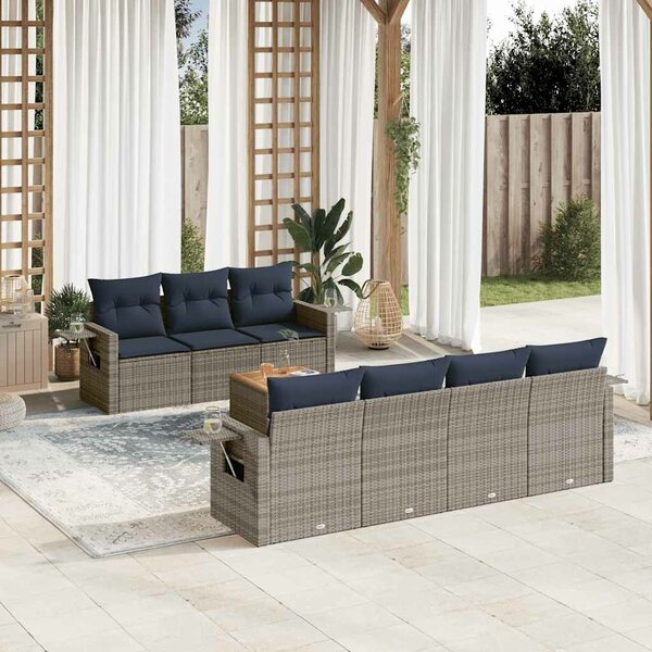 VidaXL 8 db szürke polyrattan kerti kanapégarnitúra párnákkal