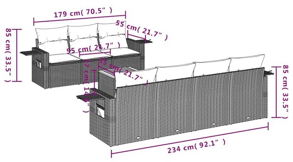 VidaXL 8 db szürke polyrattan kerti kanapégarnitúra párnákkal