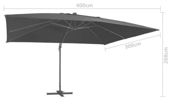 VidaXL fekete konzolos napernyő LED-del/alumínium rúddal 400 x 300 cm