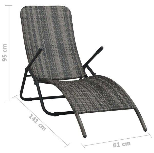 VidaXL Napozóágy - Összecsukható Polyrattan - Szürke - 141x61x95cm