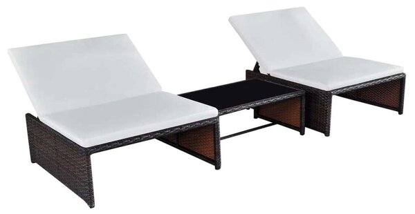 VidaXL Napozóágy Szett - 2 db, Barna Polyrattan