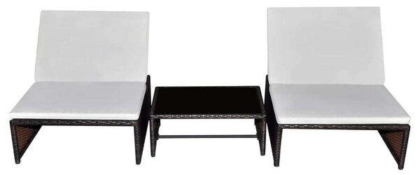 VidaXL Napozóágy Szett - 2 db, Barna Polyrattan