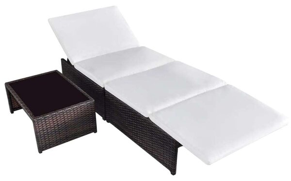 VidaXL Napozóágy Szett - 2 db, Barna Polyrattan