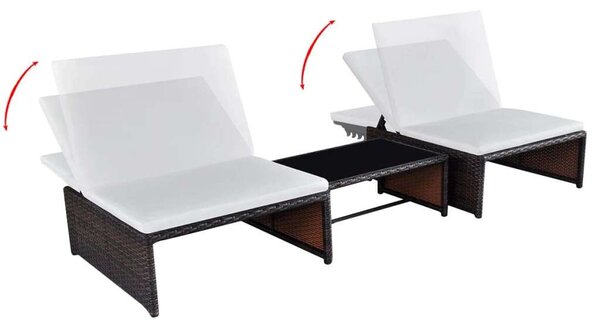 VidaXL Napozóágy Szett - 2 db, Barna Polyrattan