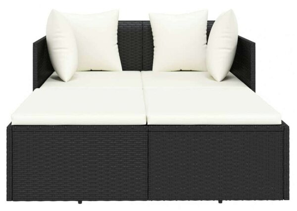 VidaXL Napozóágy - Polyrattan - Fekete - 182x118x63 cm