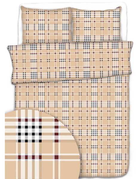 Karo barna krepp ágyneműhuzat TiaHome - 1x Párna 90x70cm, 1x Paplan 140x200cm