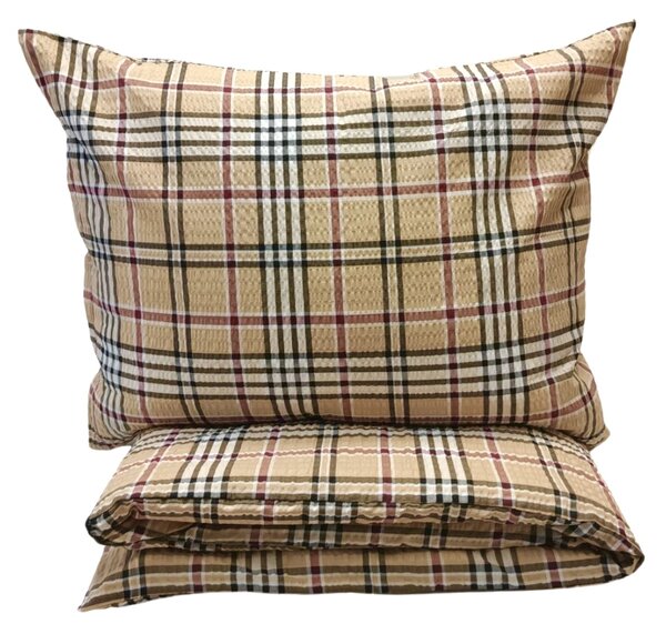 Karo barna krepp ágyneműhuzat TiaHome - 1x Párna 90x70cm, 1x Paplan 140x200cm