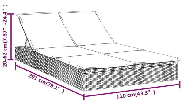 VidaXL Kétüléses Napozóágy - Polyrattan - Szürke
