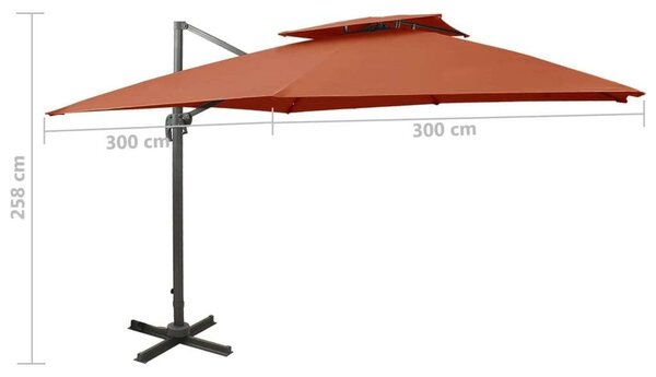 VidaXL Konzolos Napernyő - Dupla Tető - 300x300cm - Terrakotta