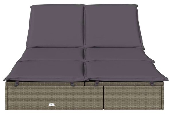 VidaXL Kétüléses Napozóágy - Polyrattan - Szürke