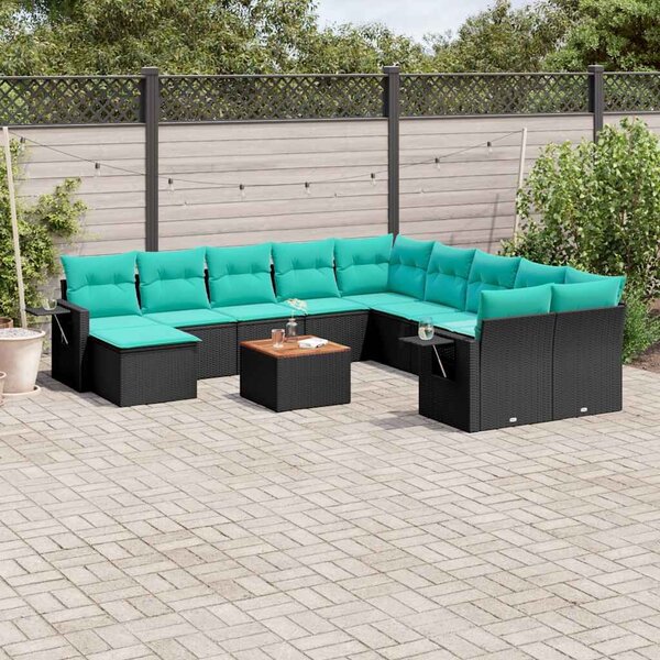 VidaXL 12 db fekete polyrattan kerti kanapégarnitúra párnákkal