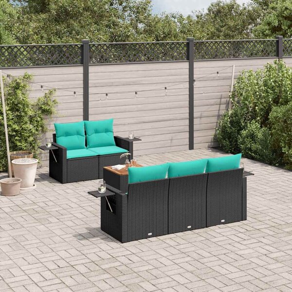 VidaXL 6 db fekete polyrattan kerti kanapégarnitúra párnákkal